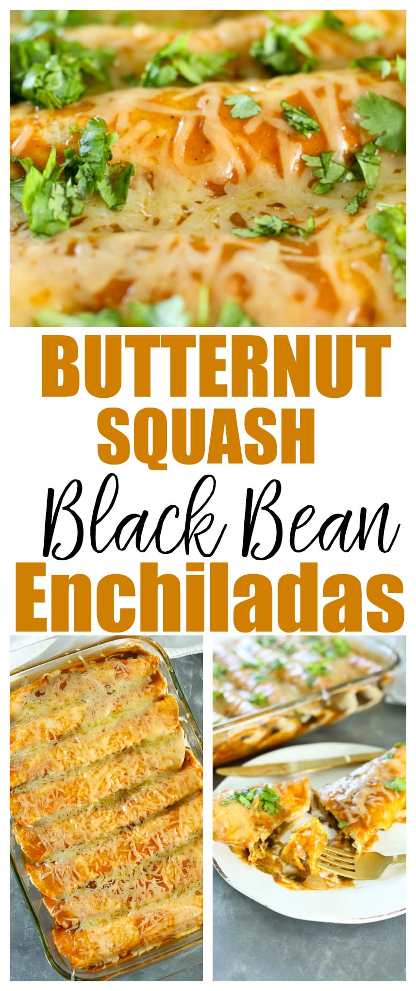 Butternut Squash Black Bean Enchiladas recipe. 25 minutes total for this easy and healthy weeknight dinner recipe! #vegetarian #healthy #weeknightdinner