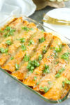Butternut Squash and Black Bean Enchilada Recipe in pan with cilantro on top
