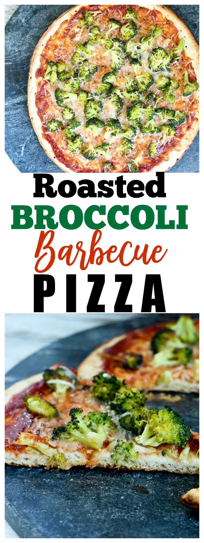 25 minute dinner recipe! This Roasted Broccoli Barbecue Pizza Recipe is a winner. Healthy vegetarian weeknight dinner idea! #pizza #recipe #healthy #vegetarian #dinner