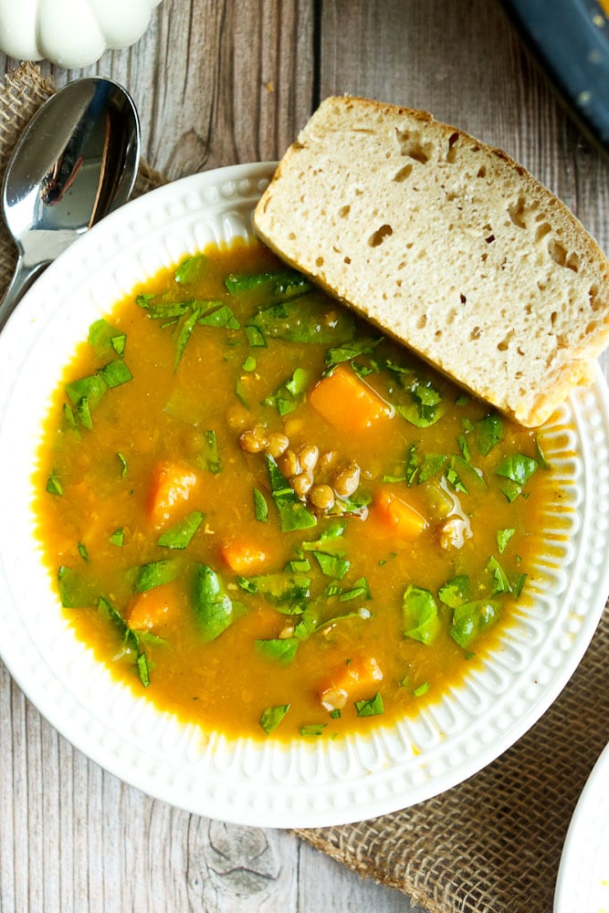 Slow Cooker Butternut Squash Lentil Soup - Happy Healthy Mama