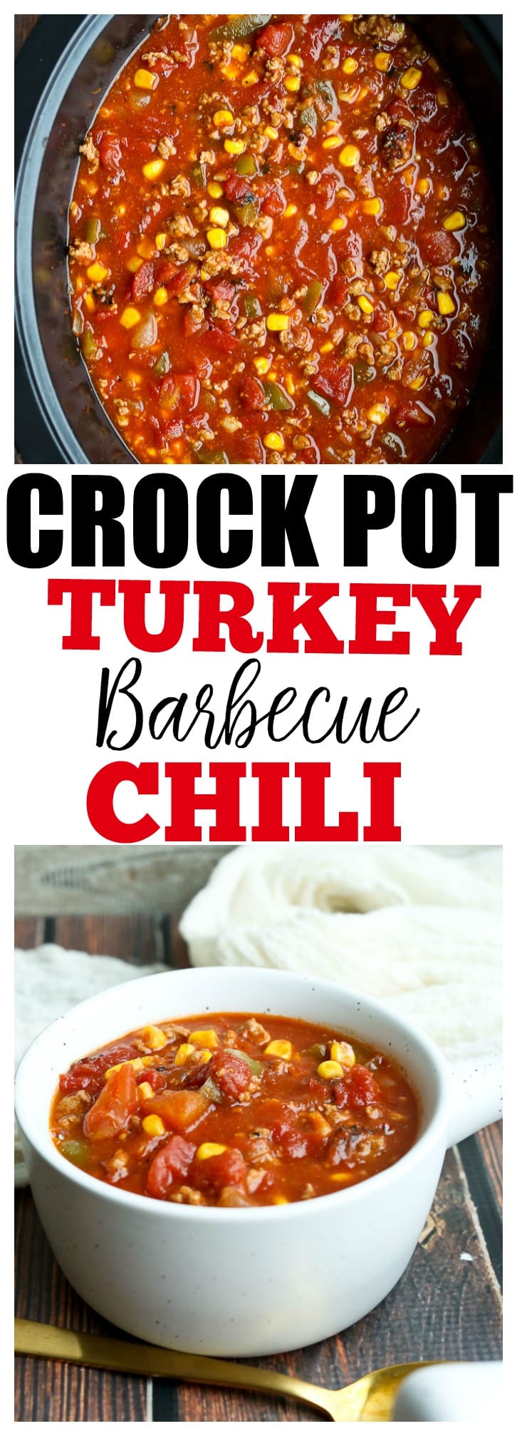 Slow Cooker Barbecue Turkey Chili Recipe. Easy and healthy Crock Pot recipe. Weeknight dinner idea! #glutenfree #dairyfree #dinnerrecipes