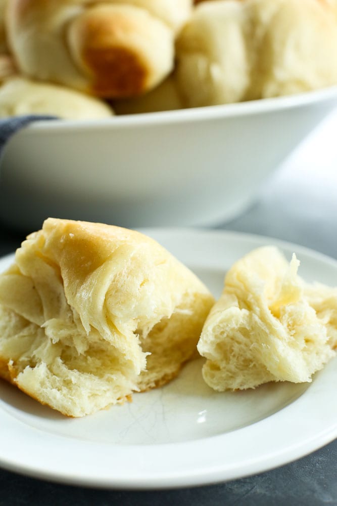 the inside of a perfect bread machine dinner roll