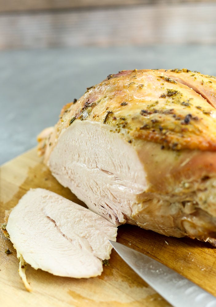 Butter Herb Roasted Turkey Breast one slice of juicy turkey