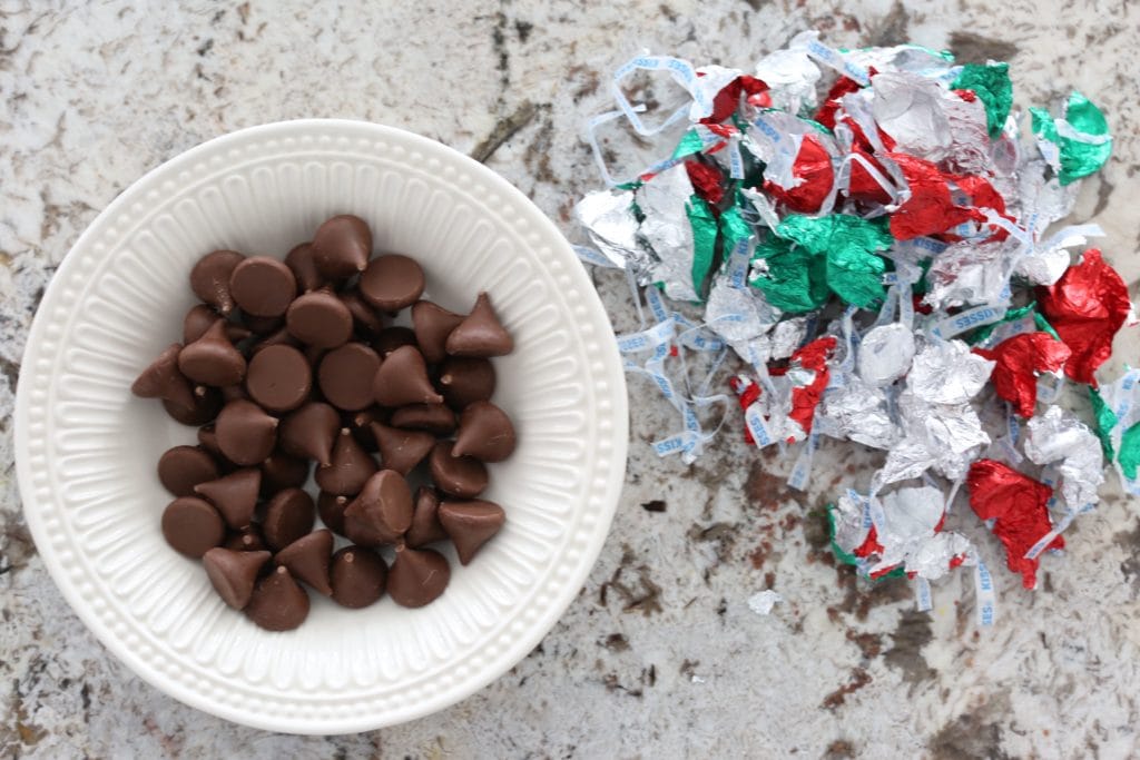 unwrapped kisses for Gluten-free Peanut Butter Blossoms christmas cookies recipe