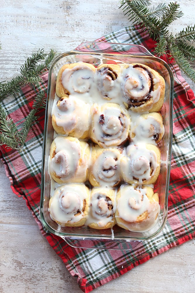 Overnight Cranberry Cinnamon Rolls recipe the whole pan with cream cheese frosting
