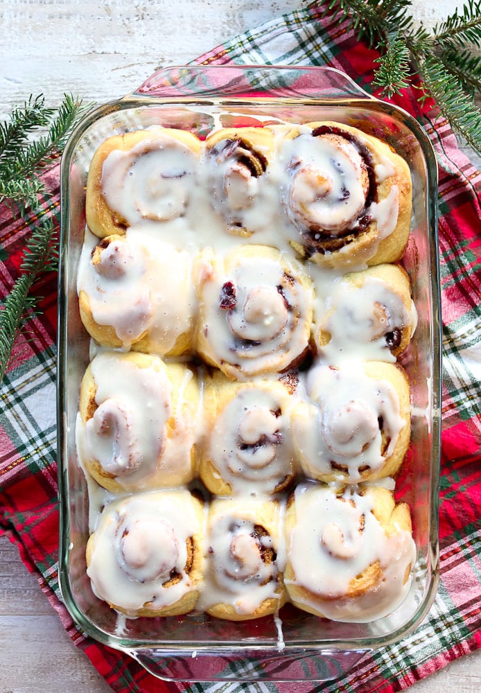 Overnight Cranberry Cinnamon Rolls-the whole pan looking gooey and delicious recipe