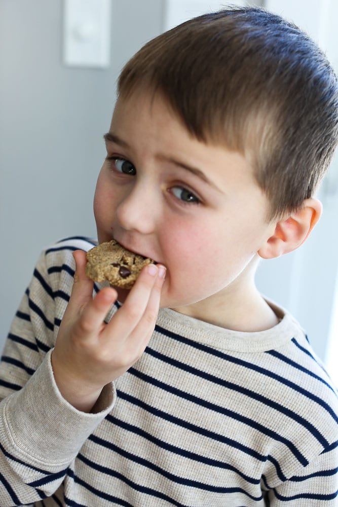 Healthy Chocolate Chip Cookies recipe-Luke taking a bite. 