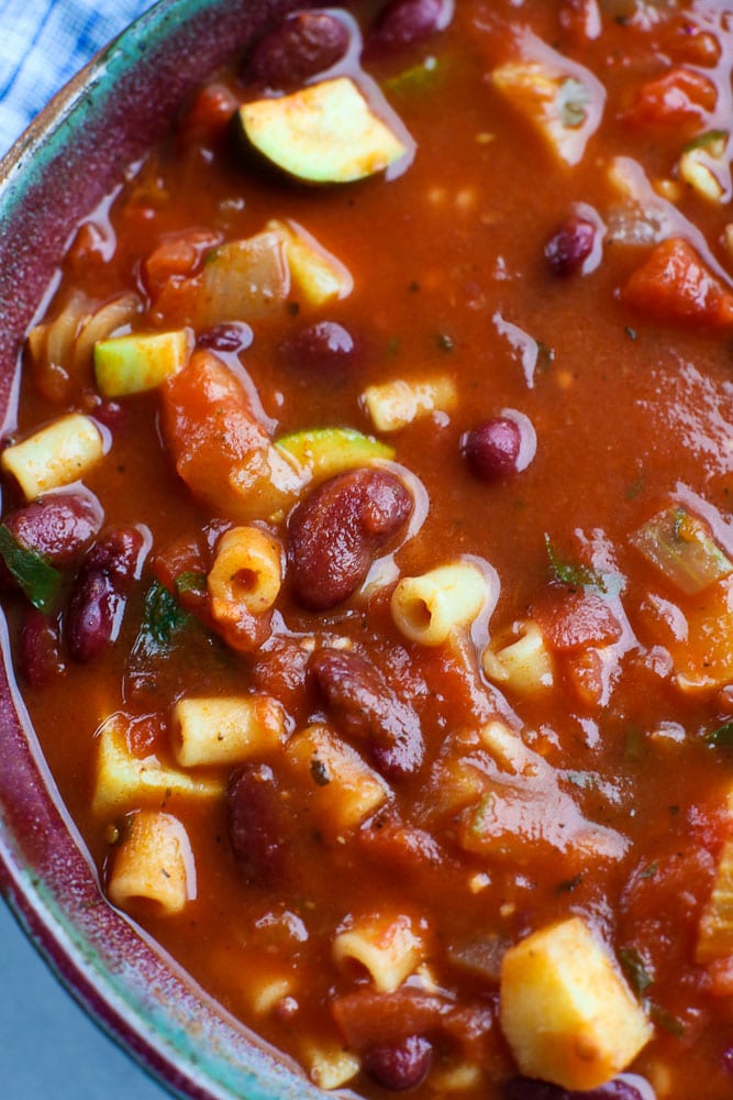 Minestrone Soup Recipe-close up shot of the vegetables and beans