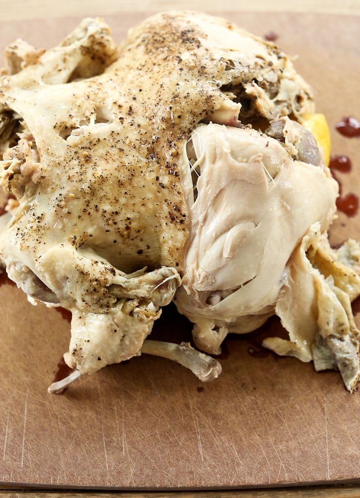 How to Cook a Whole Chicken in the Instant Pot the chicken after cooking showing how juicy and moist it is
