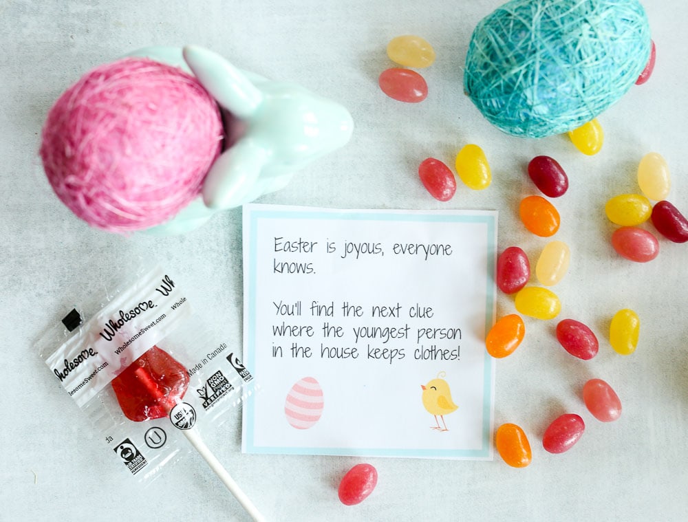 Easter Scavenger Hunt-clue with Wholesome Surf Sweets organic jelly beans