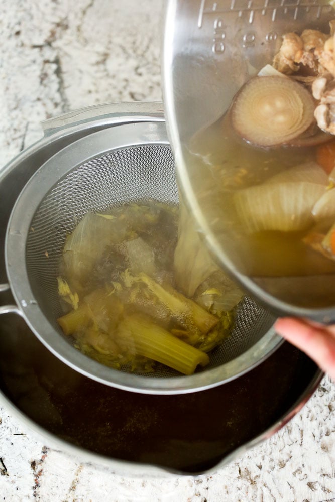 Instant Pot Bone Broth-straining the broth