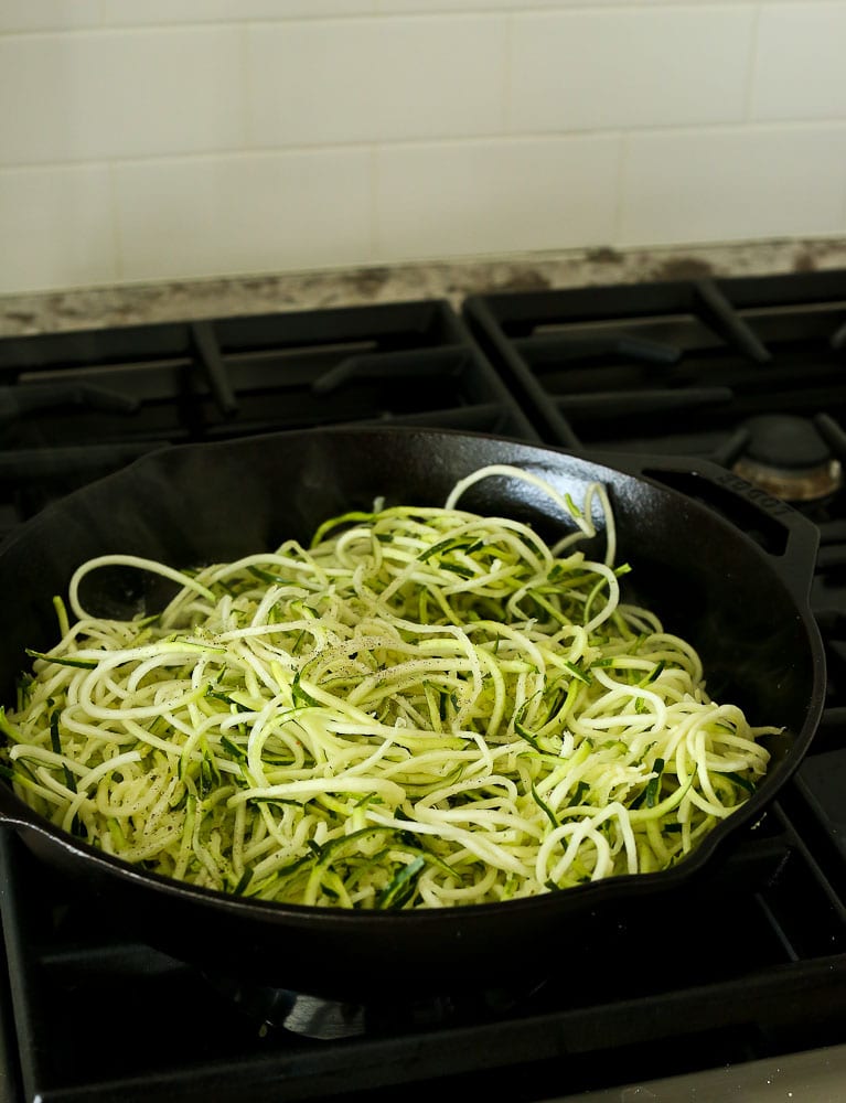Shrimp Scampi Recipe-zucchini noodles cooking