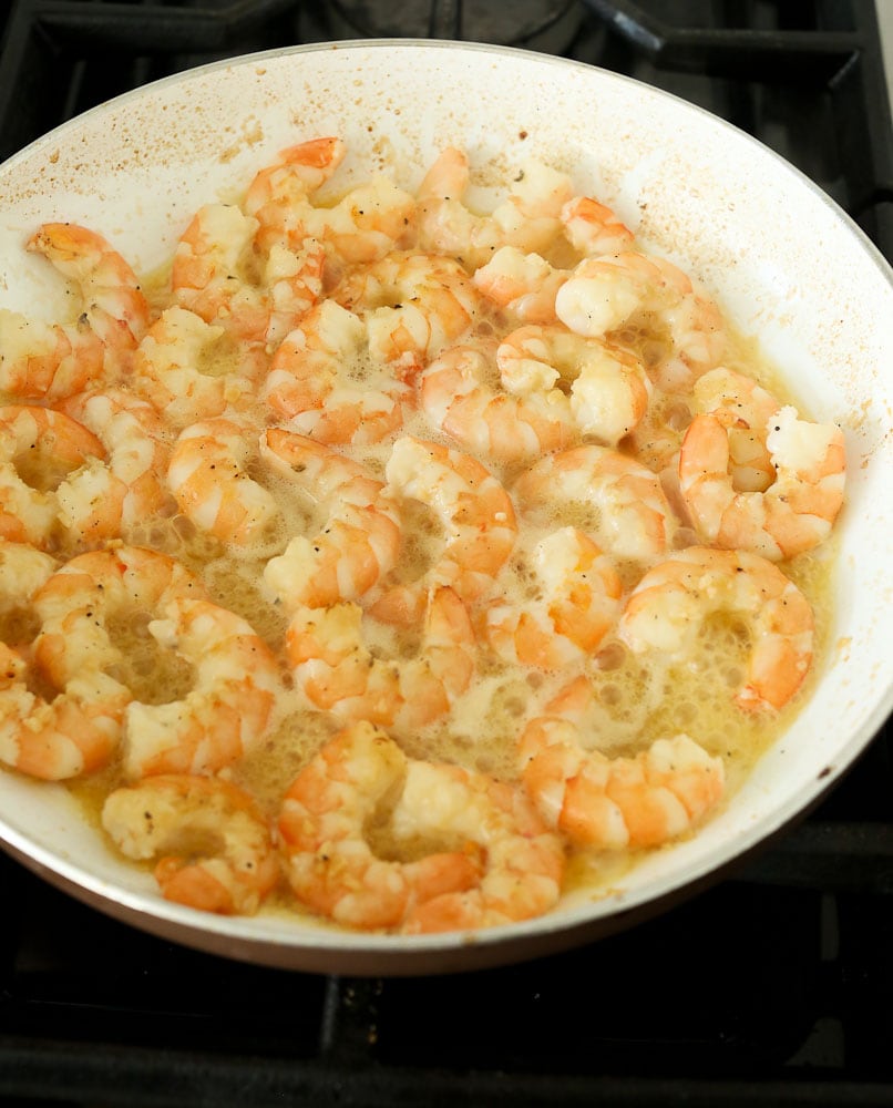 Shrimp Scampi Recipe-shrimp cooking in the skillet