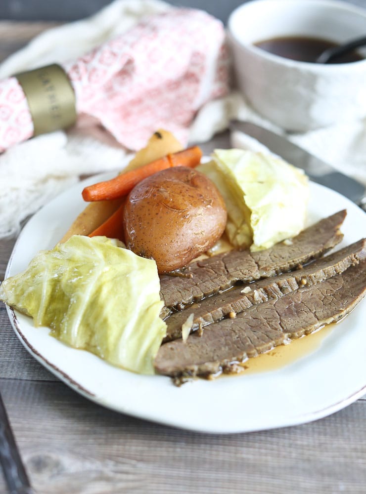 Corned Beef and Cabbage on plate slow cooker crockpot recipe