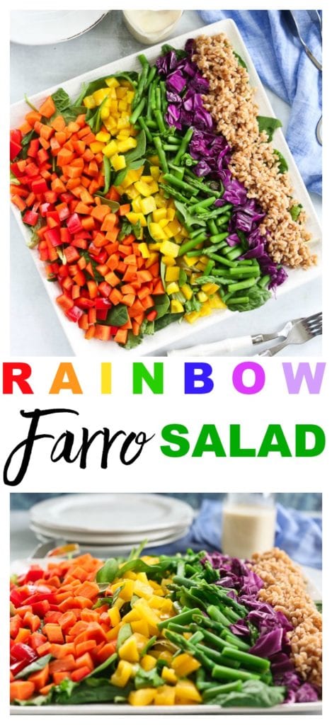 Rainbow Farro Salad recipe So easy and SO good! #salad #recipes #healthy #vegan #oilfree #vegetables #easter #spring #summer