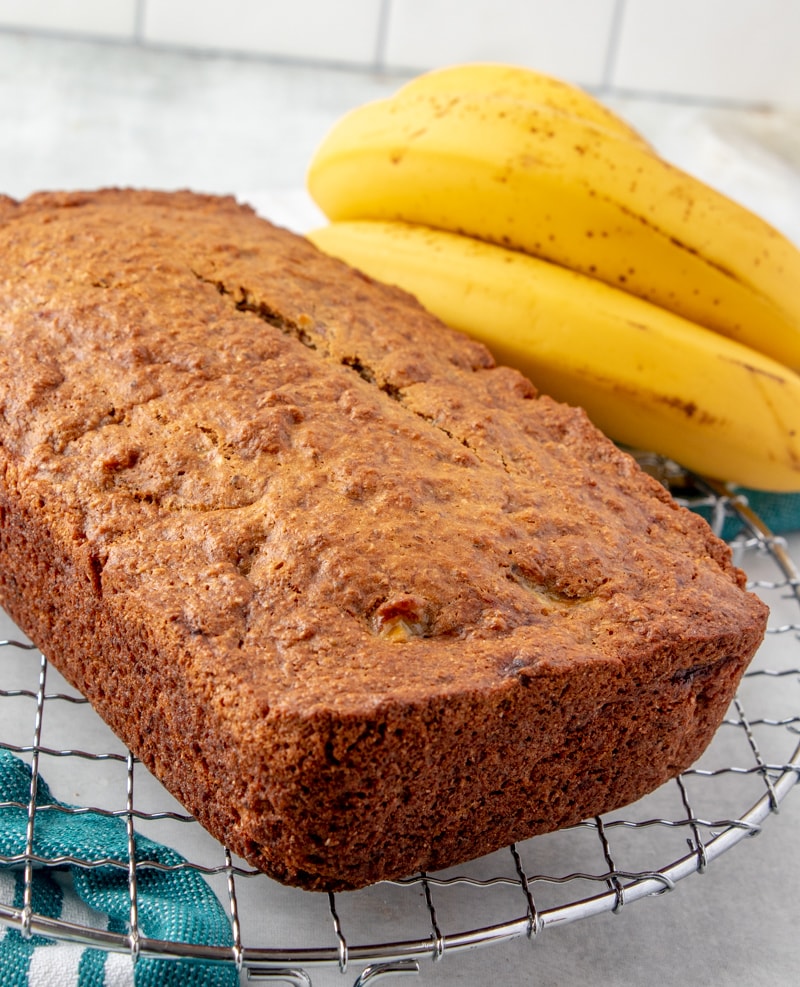 Vegan Banana Bread Recipe whole loaf unsliced