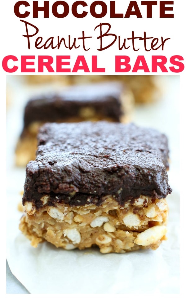 Chocolate Peanut Butter Cereal Bars #healthy #easy #glutenfree #healthyrecipes #vegan #dairyfree #dessert #peanutbutter #chocolate #healthydessert