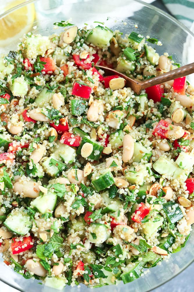 Quinoa Salad Recipe close up shot #quinoa #salad #quinoasalad #summer #recipes #healthy #healthyrecipes #easy #quick #vegetables #vegan #glutenfree #dairyfree