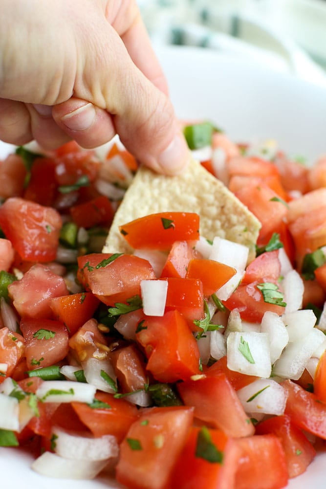 Pico de Gallo recipe with a tortilla chip