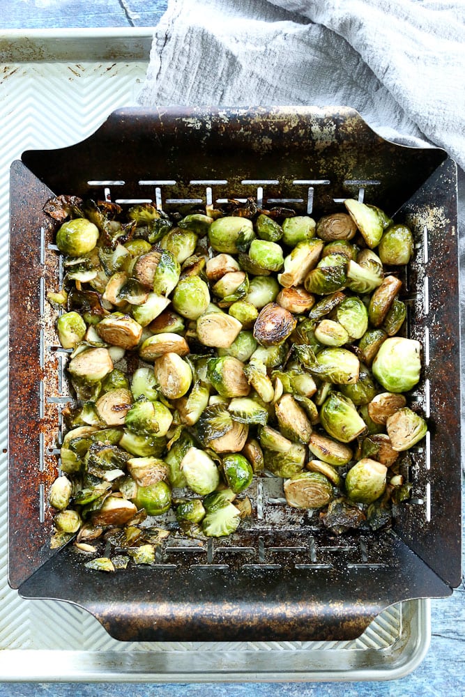 Grilled Brussels Sprouts recipe with grill basket