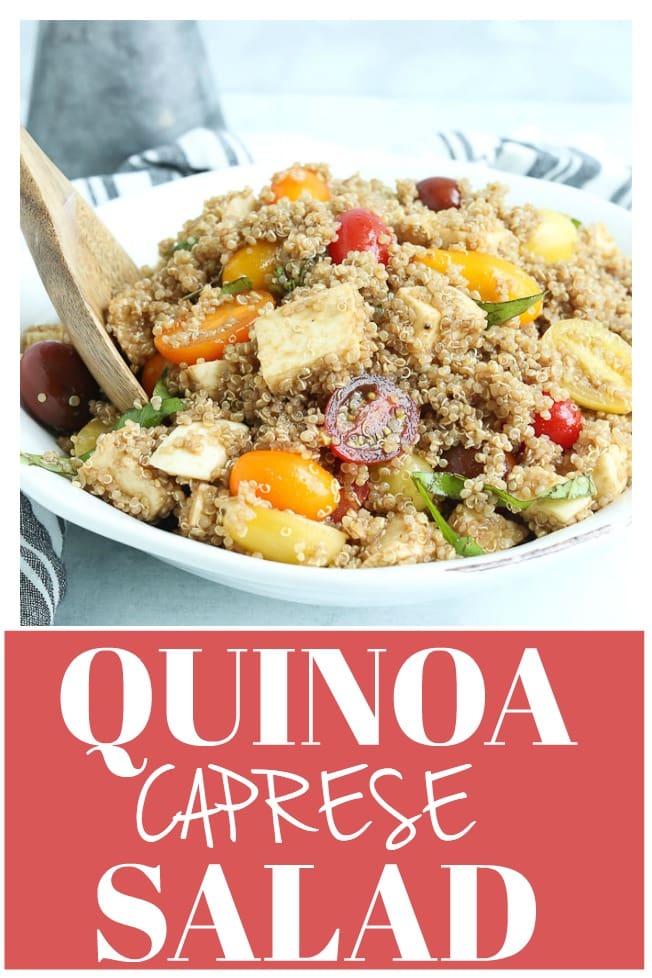 This Quinoa Caprese Salad Recipe is the best summer salad! Light and flavorful! #quinoa #salad #caprese #mozzarella #tomatoes #basil #easy #summer #light #healthy #recipe
