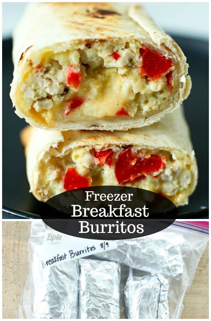 This Breakfast Burrito recipe makes a great make-ahead breakfast that is perfect for the freezer! These make busy school mornings so easy! #freezer #breakfast #burritos #cheese #easy #frozen #freezer #makeahead #easy #homemade #kids #best #mealprep #freezable