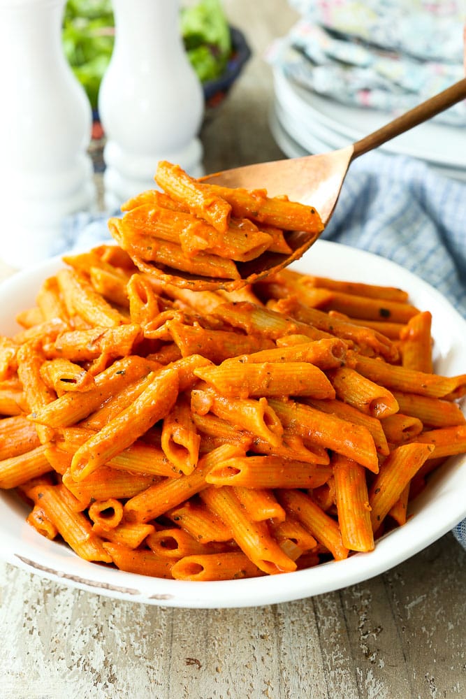 Instant Pot Pasta with roasted red pepper and goat cheese penne
