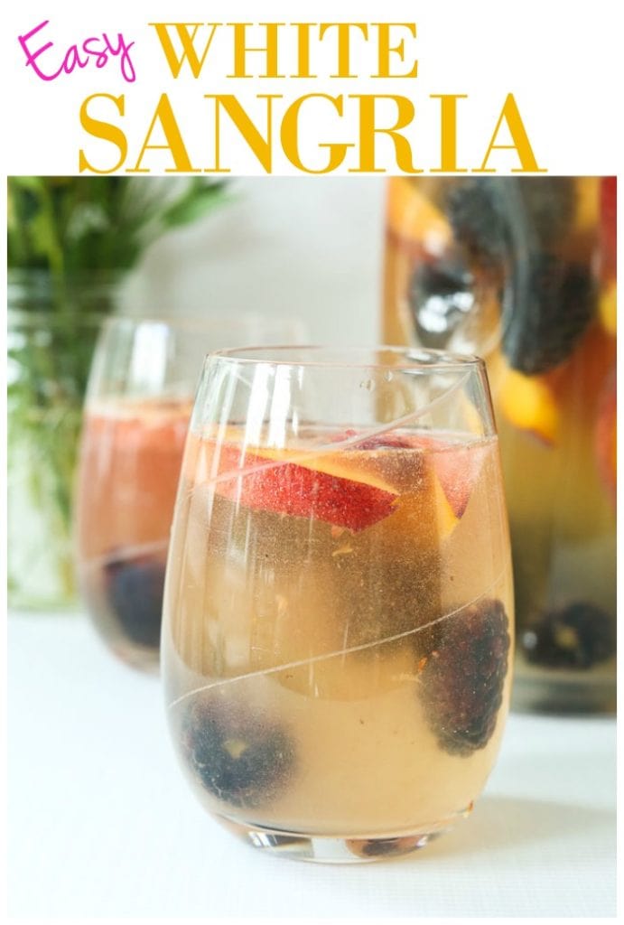 Easy and delicious White Sangria Recipe!! #easy #sangria #whitesangria #peach #blackberry #noaddedsugar #summer #cocktail #pitcher #crowd