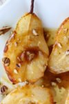 Simple Baked Pears with Maple Syrup one pear up close