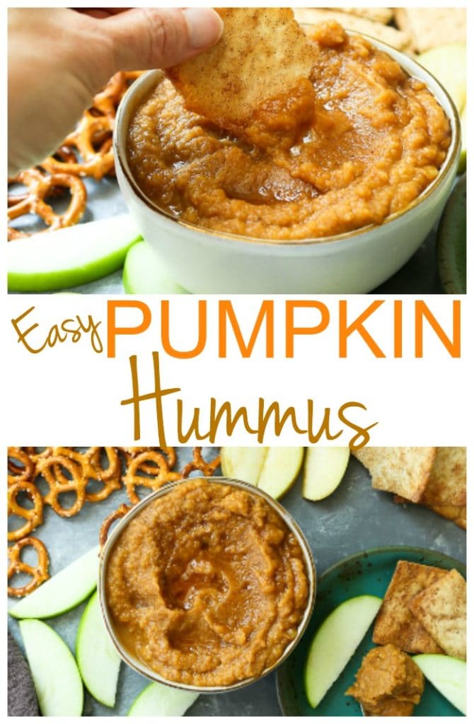 Easy Pumpkin Hummus recipe that's PERFECT for fall!! #pumpkin #pumpkinspice #hummus #easy #recipes #healthy #appetizer #fall #party #snack