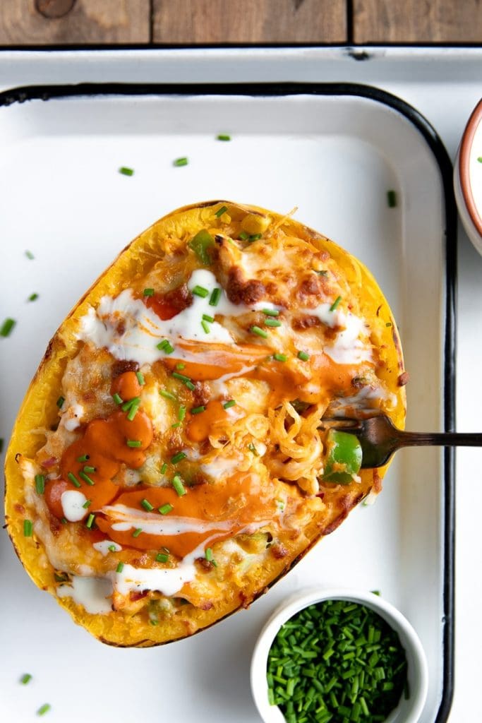 Spaghetti Squash Recipes: Cheesy Buffalo Chicken Spaghetti Squash