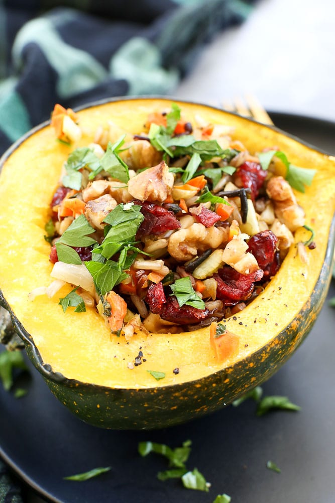 Wild Rice Stuffed Acorn Squash (Vegan Recipe) - Happy Healthy Mama