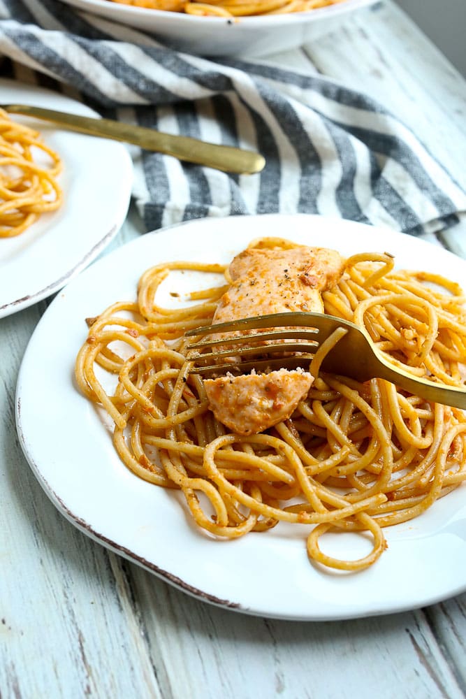 Salmon Pasta with sun-dried tomato pesto