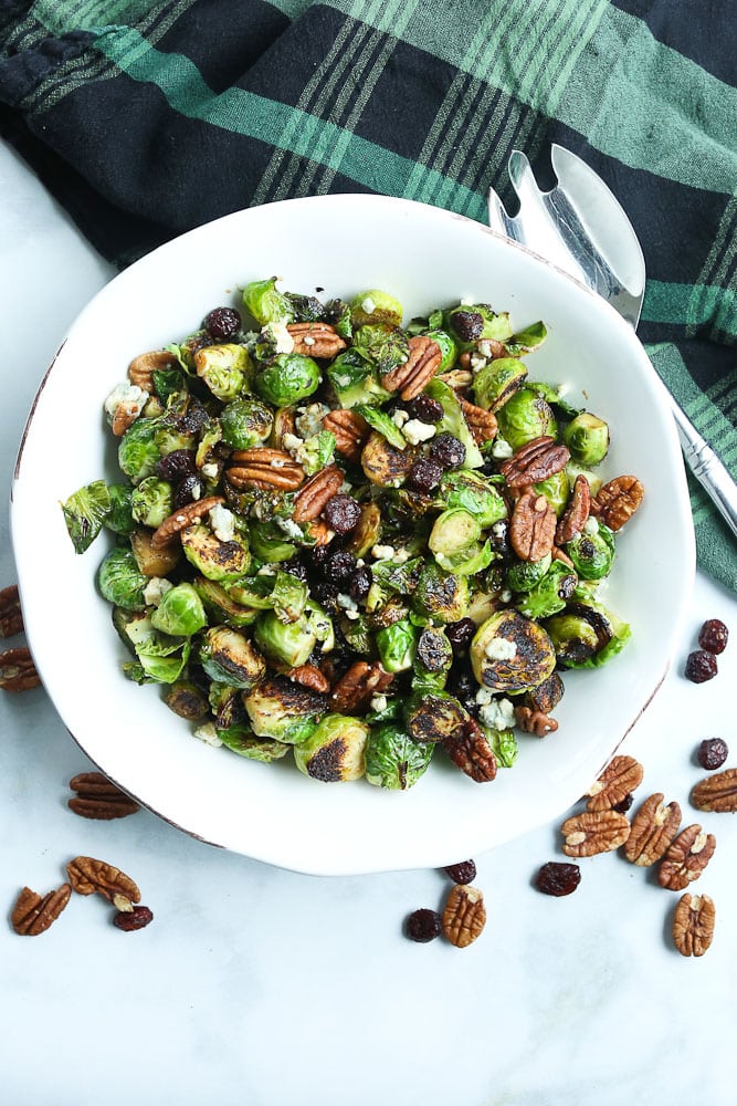 Sauteed Brussels Sprouts in a serving bowl