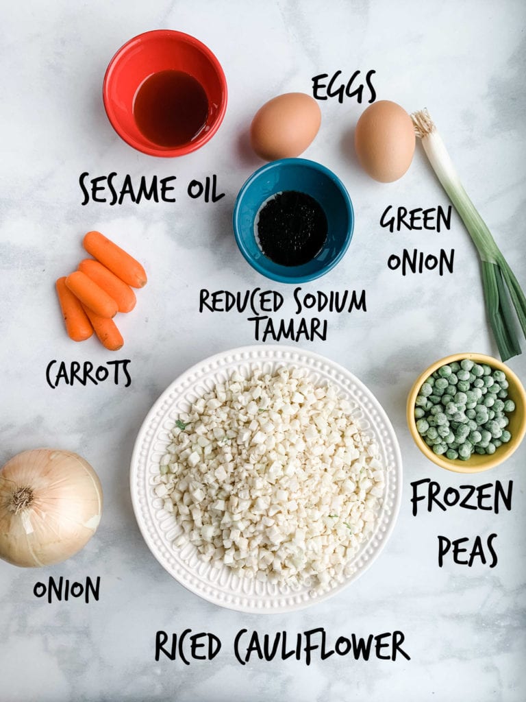 labeled ingredients on a white mat. 