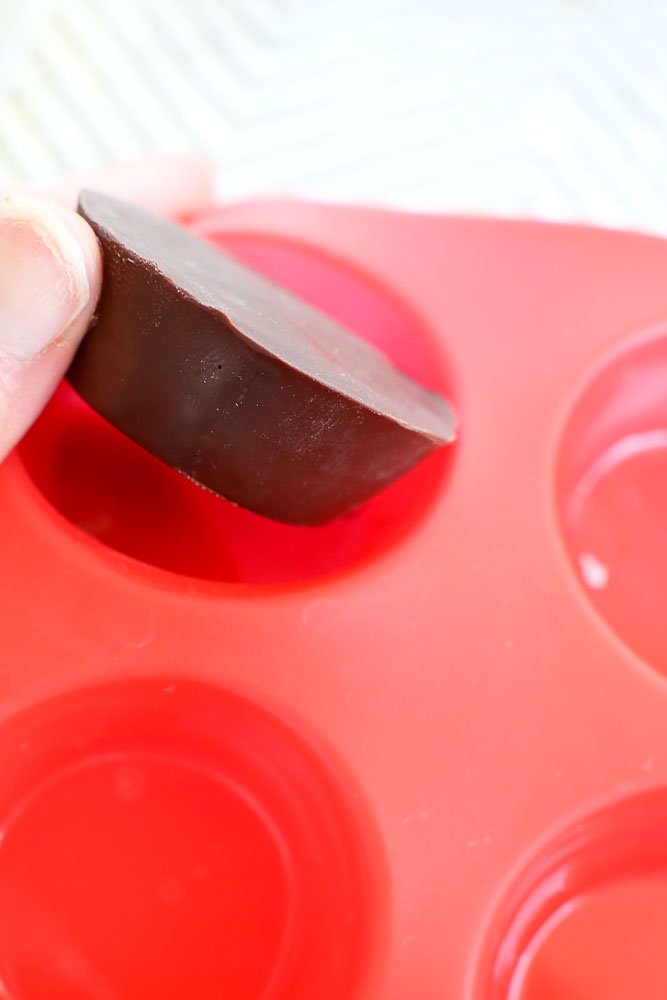 Healthy Chocolate Almond Butter Cups made in silicone molds