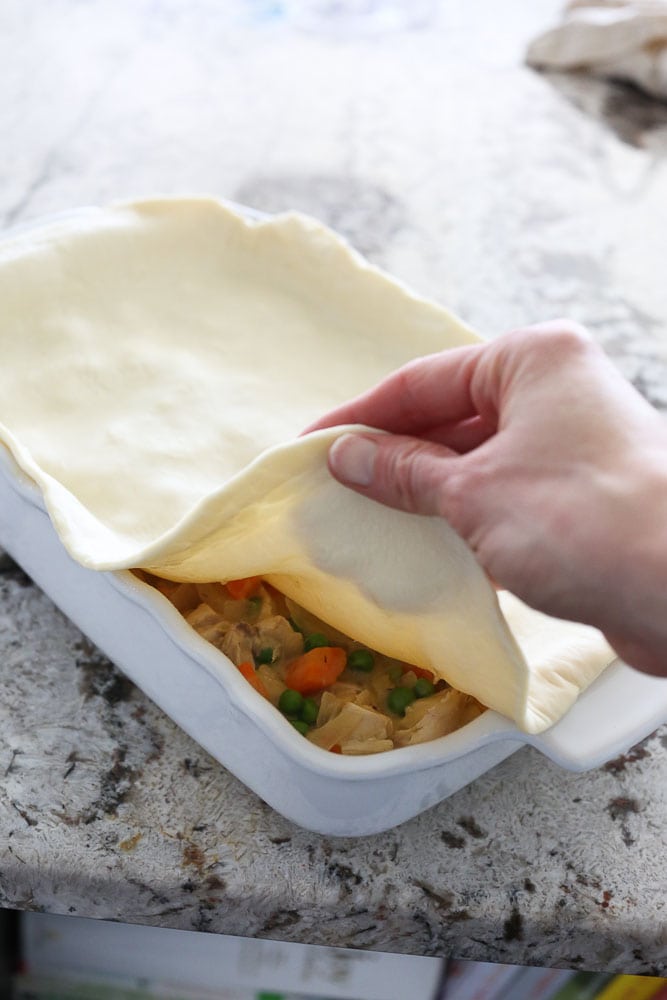 Dairy-free Chicken Pot Pie with puff pastry on top