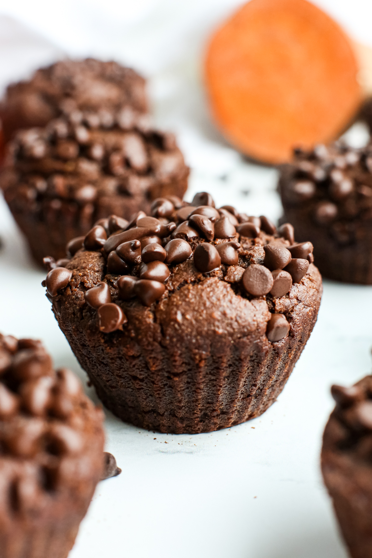 a close up shot of Chocolate Peanut Butter Muffin