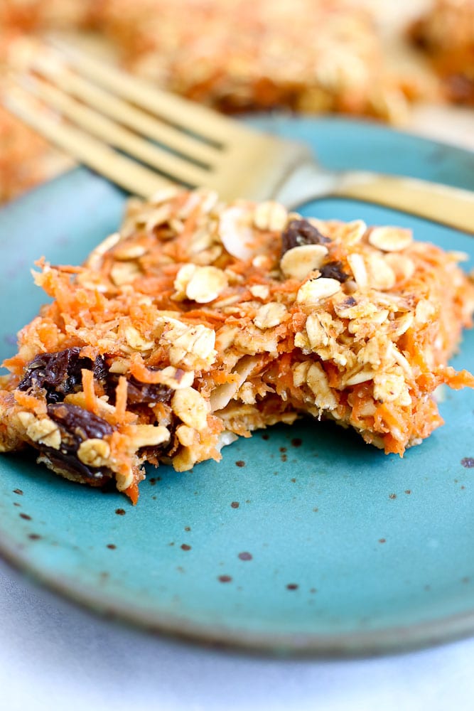 Carrot Oatmeal Breakfast Bars with a bite
