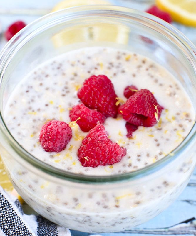 Lemon Raspberry Overnight Oats a close up picture to show texture