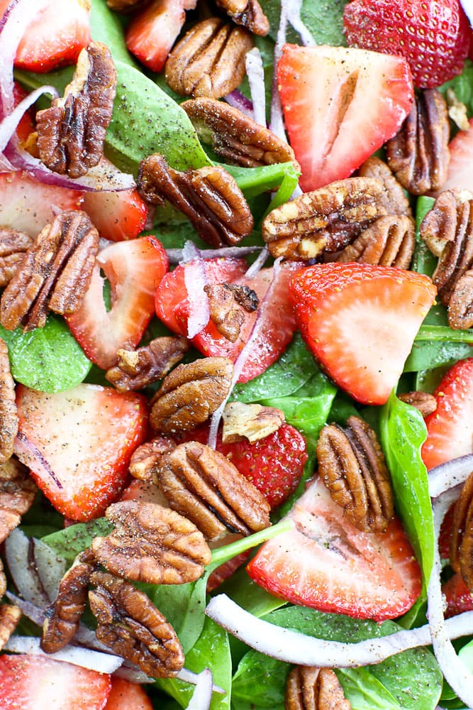 Strawberry Spinach Salad with pecans and balsamic dressing