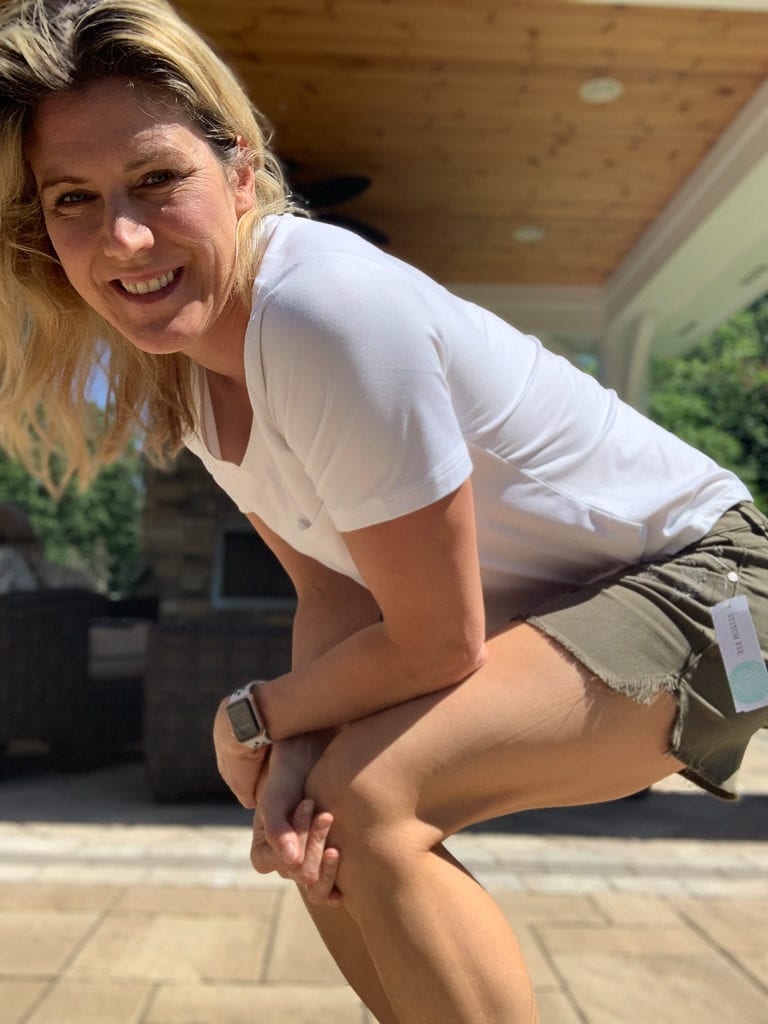 Stitch Fix Summer 2019 Level 99 Adelynn Distressed Side Slit Denim showing the length