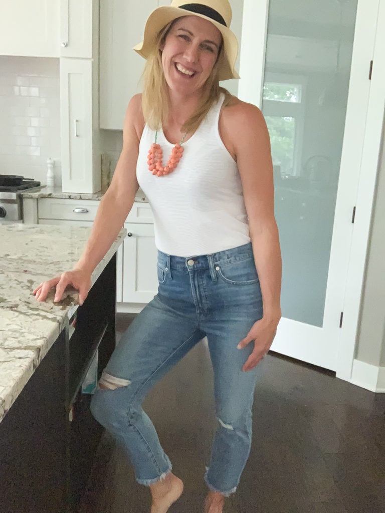 6 Ways to Wear the Perfect Tank Top tucked into mom jeans