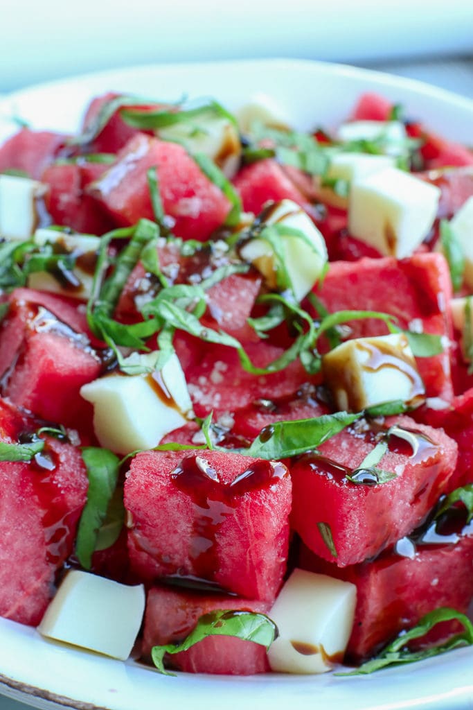 Watermelon Salad recipe with Balsamic Glaze and basil