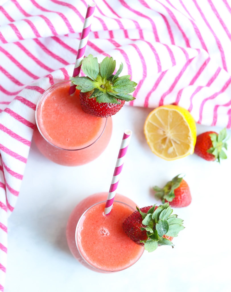 Frozen Strawberry Lemonade Recipe overhead photo of two glasses