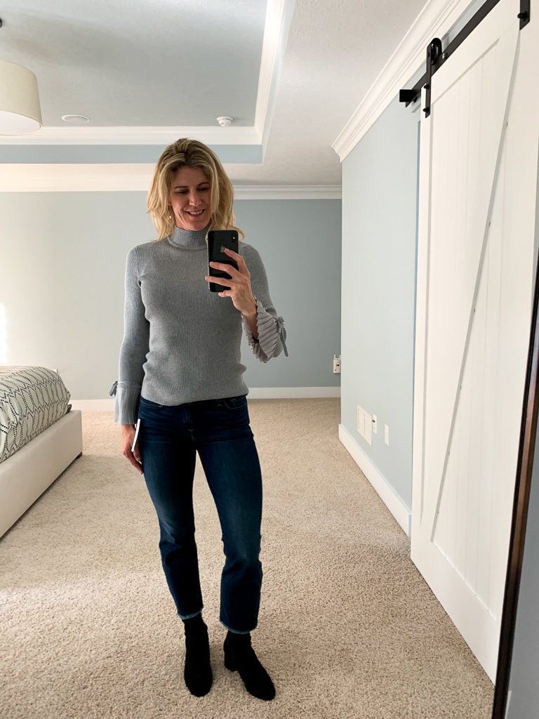 Stitch Fix Fall 2019 Review Faith + Zoe Tammy Flutter Sleeve Fitted Pullover