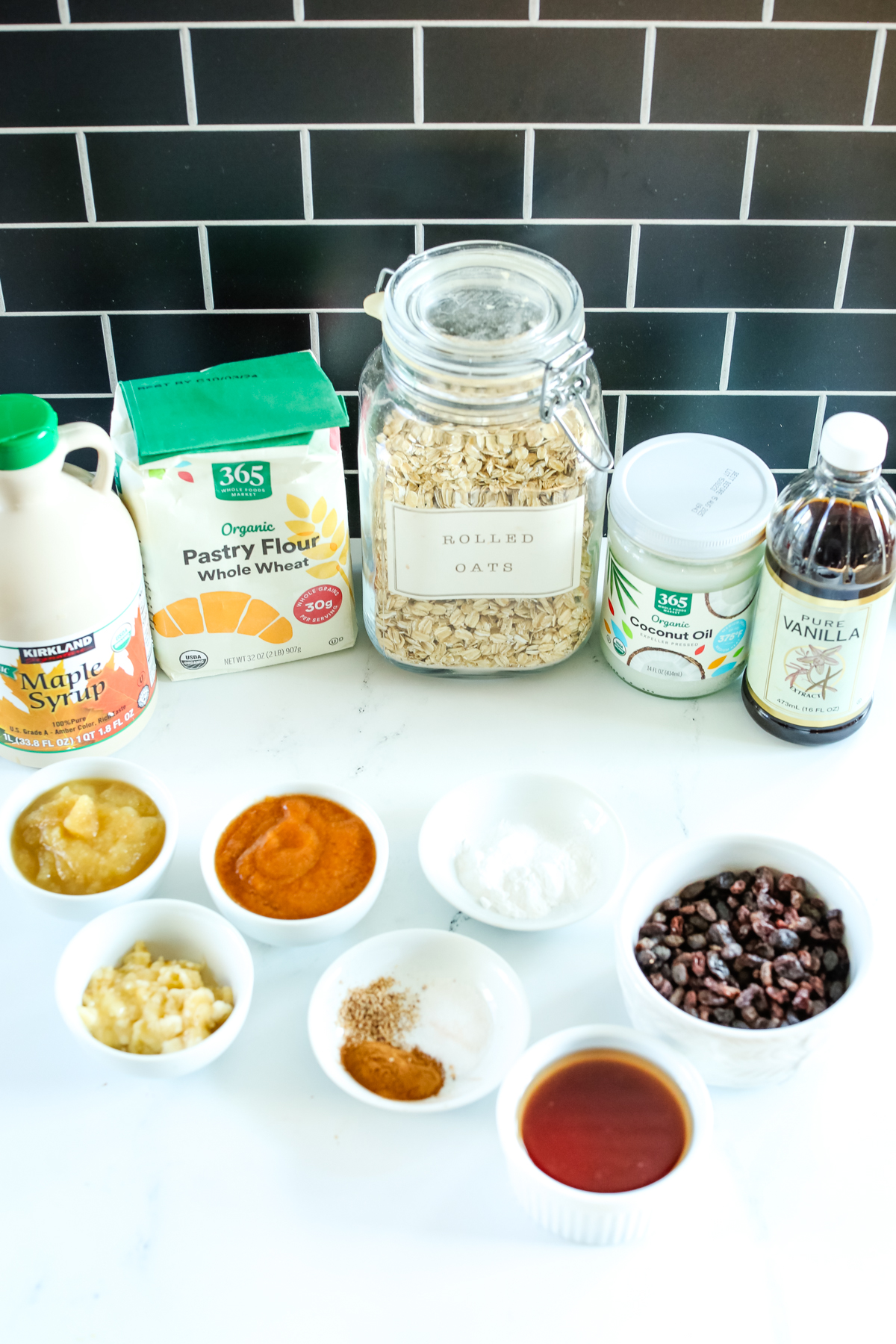 a shot of all the ingredients needed for apple pear cake