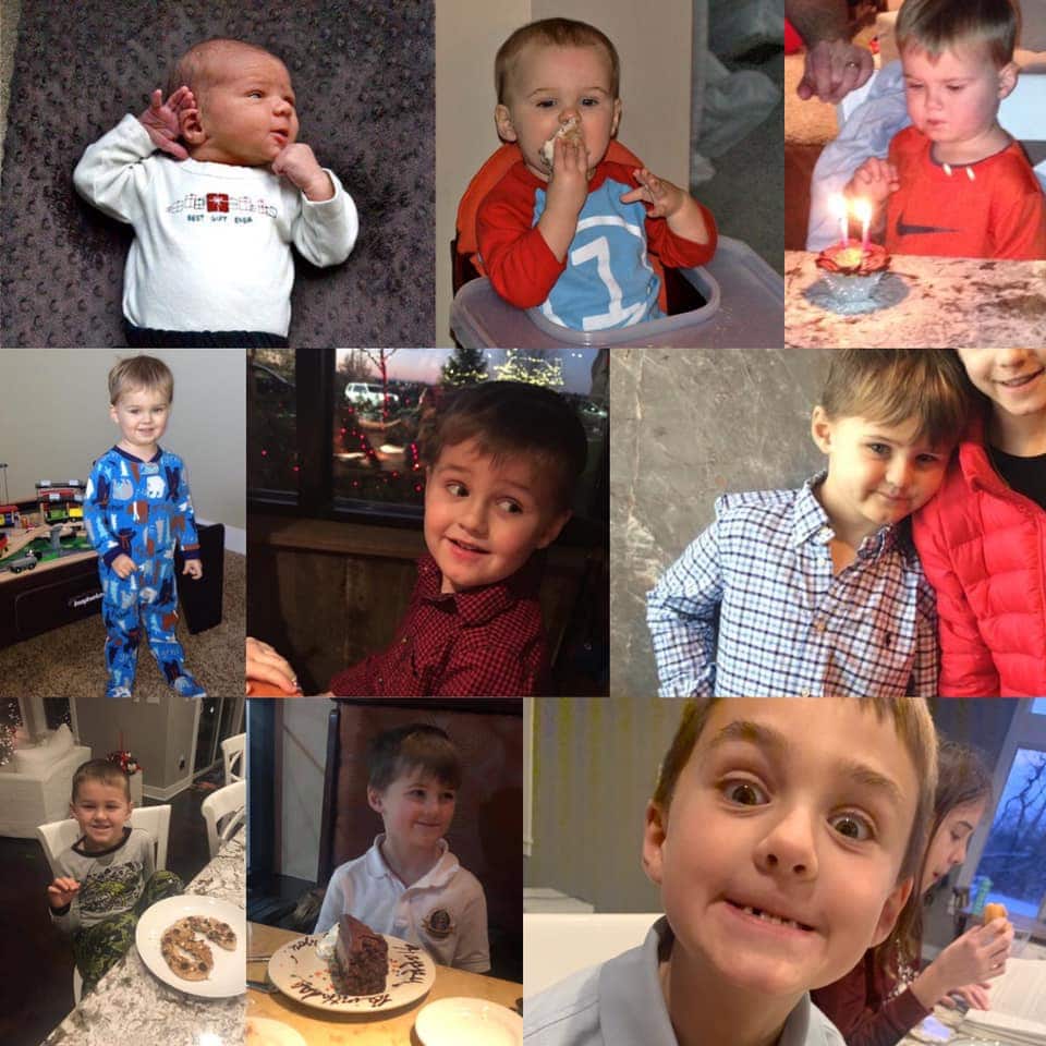 Luke is 8 collage of pictures from birth to 8