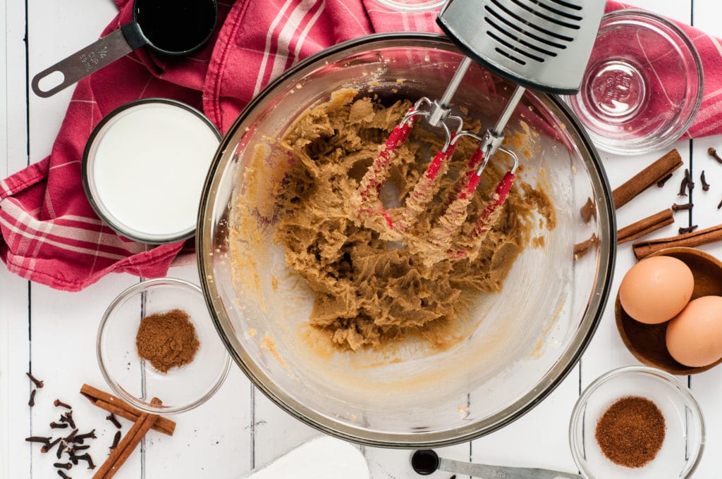 beating together the sugar and butter