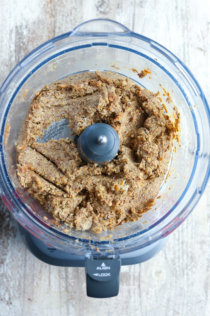 the lentil mixture after it's been processed in the food processor